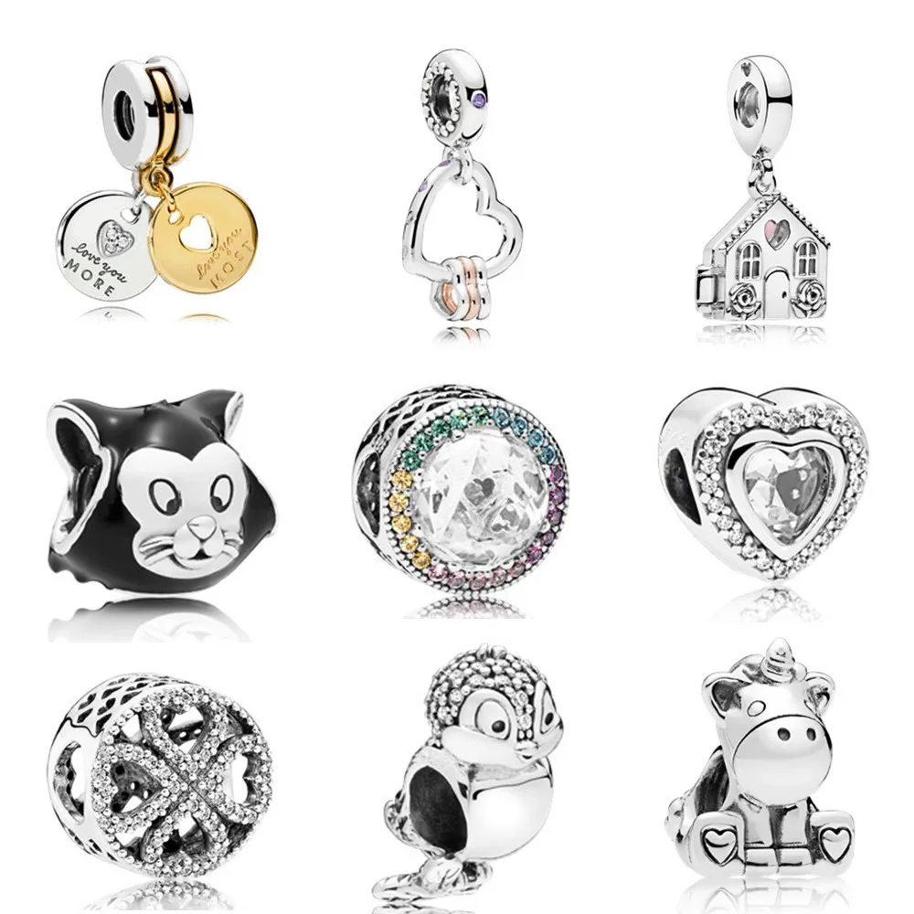 

dodocharms Mickey Lovely Gift color Four-leaf clover Fit Pandora Bracelet Pink Bead Anime Necklace Pendant Original