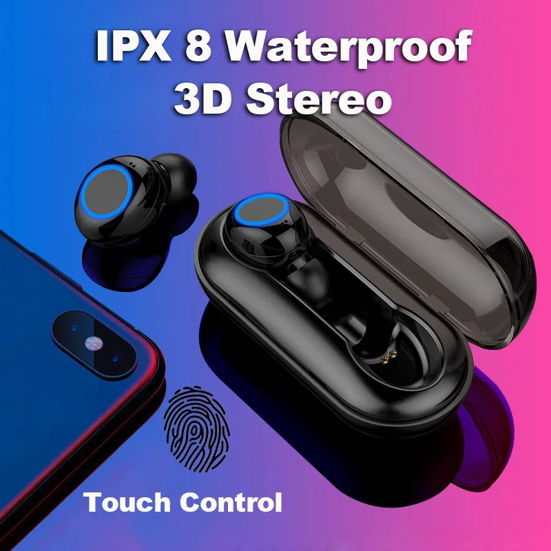 Беспроводные наушники, bluetooth-гарнитура с сенсорным управлением, шумоподавление IPX 8, водонепроницаемые стерео наушники-вкладыши для Xiaomi iPhone