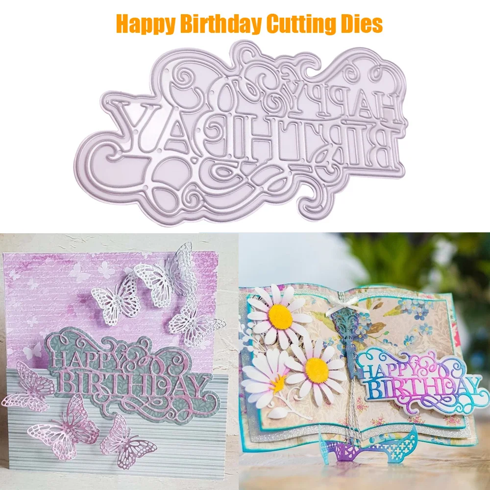 

Metal cutting dies mold Happy Birthday letters Scrapbook paper craft knife mould blade punch dies Album Decorative Paper Cards