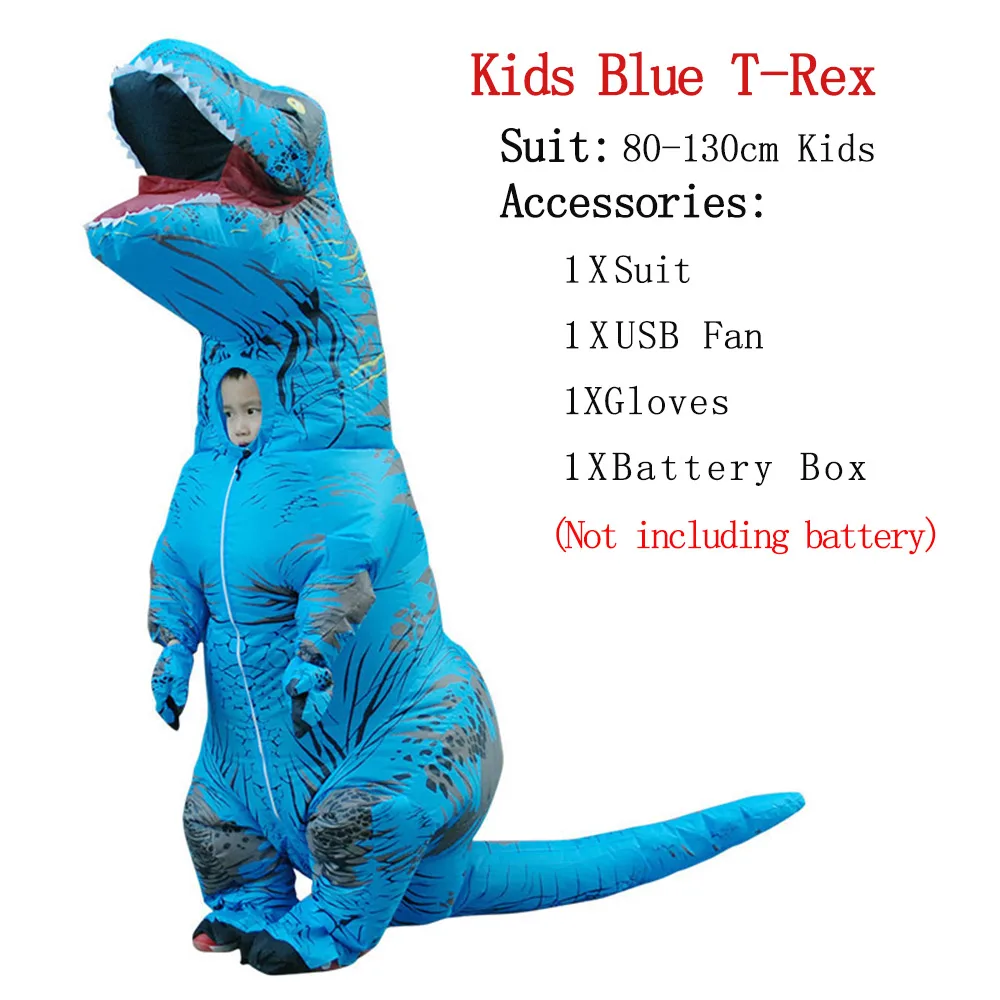 T-REX талисман надувной костюм на День Благодарения Рождество взрослых детей Аниме Косплей динозавр животных комбинезон подарок Disfraz - Цвет: Kids-Blue