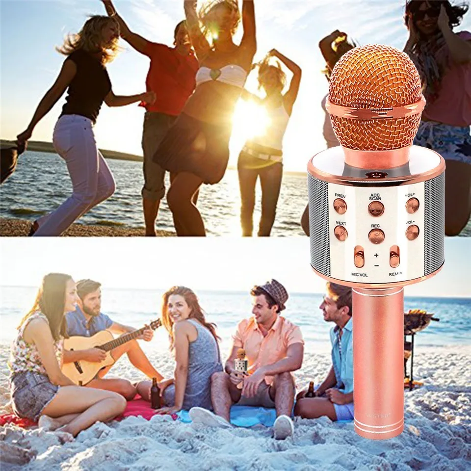 Беспроводной микрофон для караоке WS858 Портативная колонка Bluetooth домашний KTV