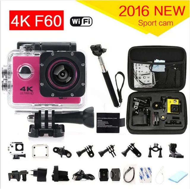 

gopro hero 4 style Action Camera 4K F60 WiFi 15fps Sport camera like extreme Diving Helmet 30M Waterproof Cam+monopod+bag
