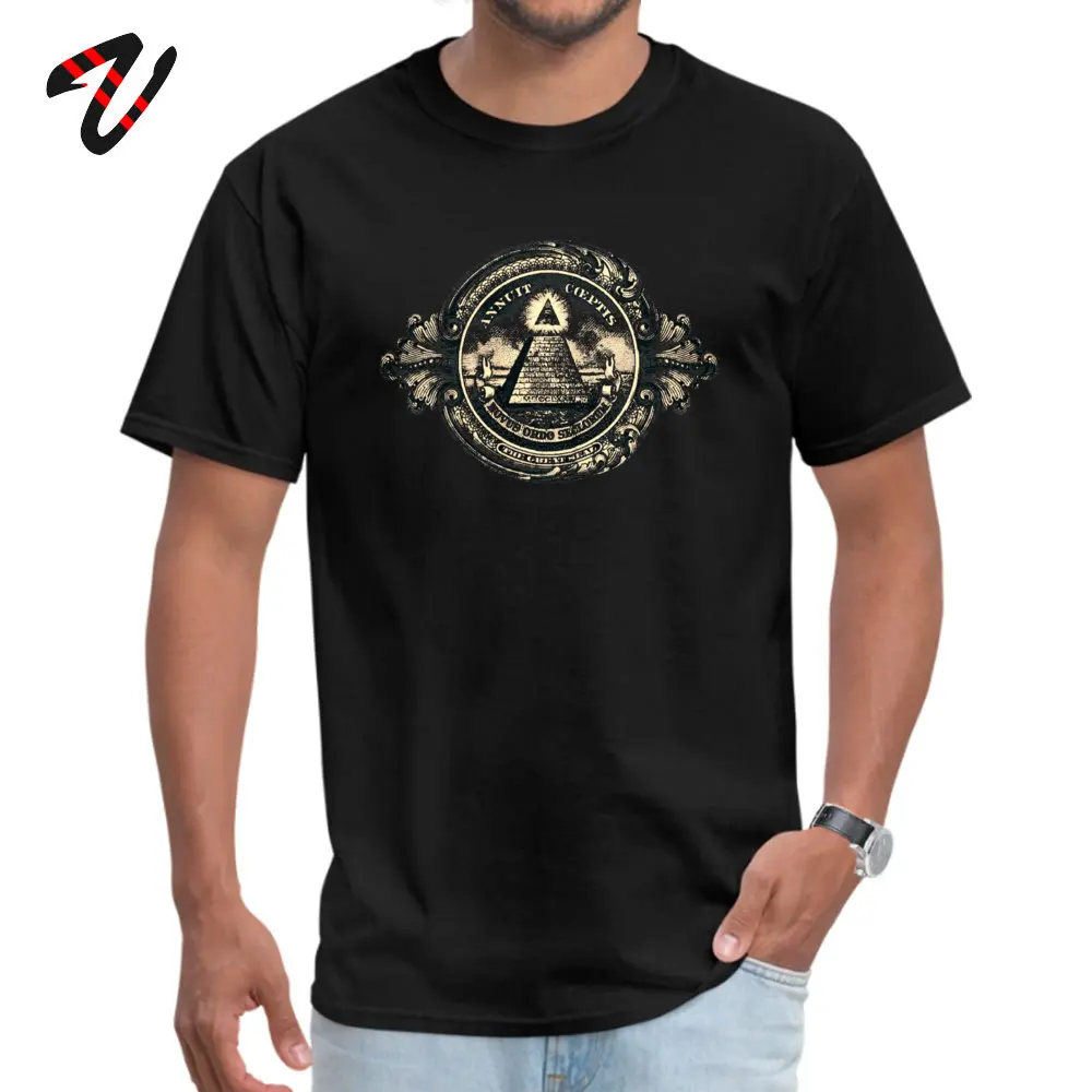 Normal Tops Shirt Cheap O Neck Custom Short Sleeve Pure Cotton Man Top T-shirts Printed On Tee Shirt Free Shipping All seeing eye pyramid dollar freemason god 2 black