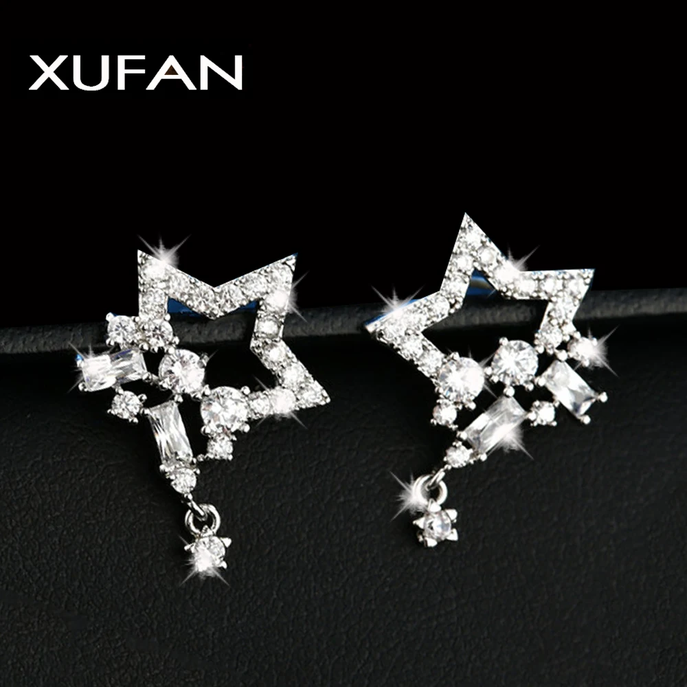 2 стиля, модные серьги-гвоздики из белого золота, пятиугольная звезда, кубический циркон, кристалл, изысканные свадебные украшения XUF115