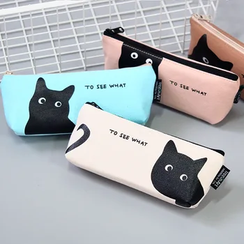 

1pcs stationery canvas stationery bag wholesale stealth cat inverted trapezoidal pencil case