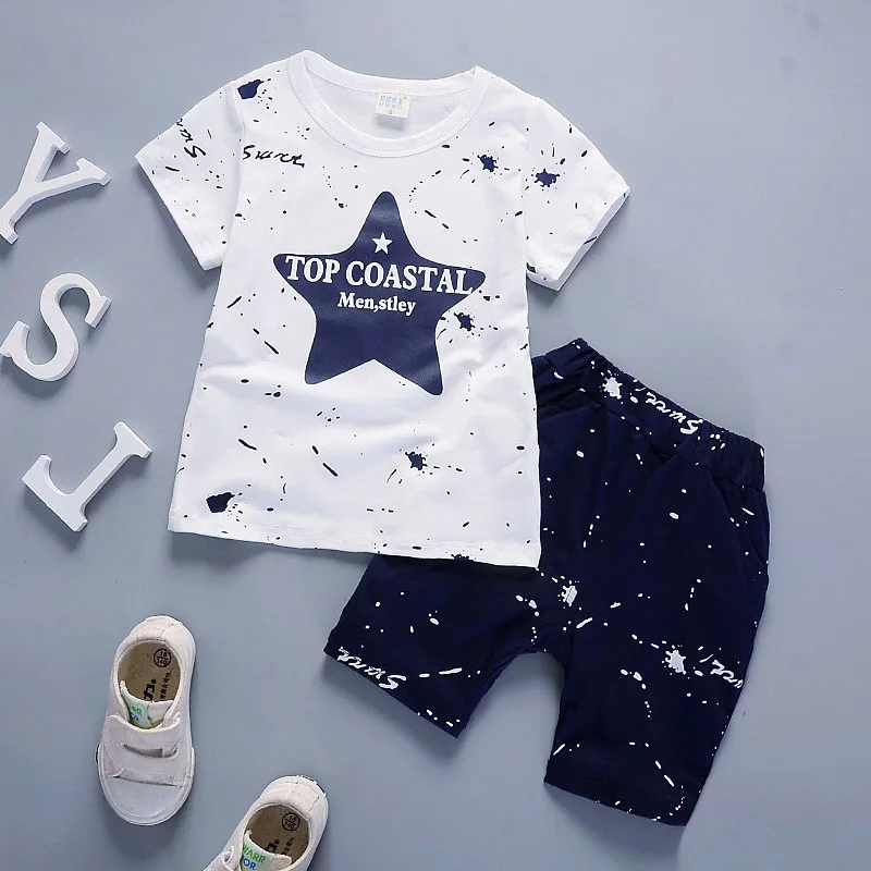 

Summer Boys Casual Set Cotton Short Sleeve Star T-Shirt Baby Sports Two-piece Set (Top+Pant) Baby Boy Clothes