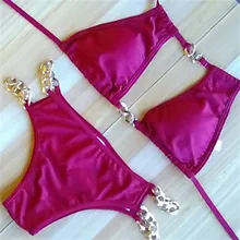 2017 Sexy Bikinis Women Solid Bikini Set with Chain Swimwear Swimsuit Cut out Swim Suit Beach Wear Maillot de Bain Biquini