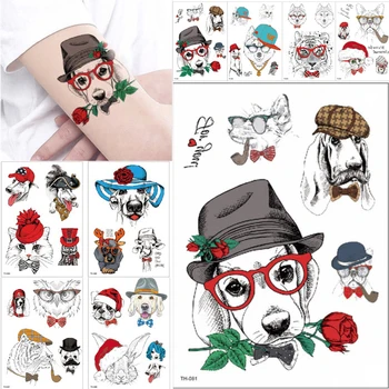 

1 Sheet Beauty Decal Waterproof Temporary Tattoo Sticker Cute Dog cat tiger Colored Animal Pattern Women Girl Body Art Removable