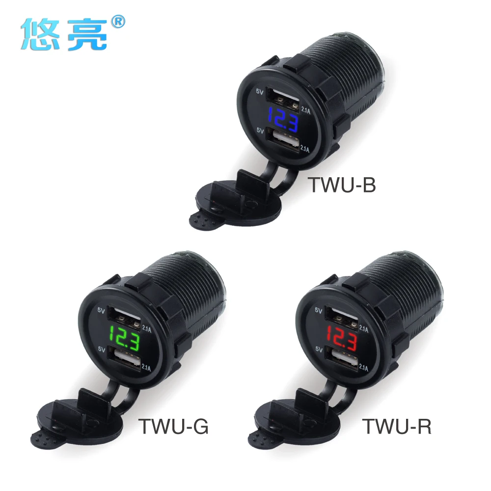 

New Design Rubber 12V Double USB Car Charger With Voltmeter Digital Intelligent Mobile Phone Chargers LED USB Dual Car Charger