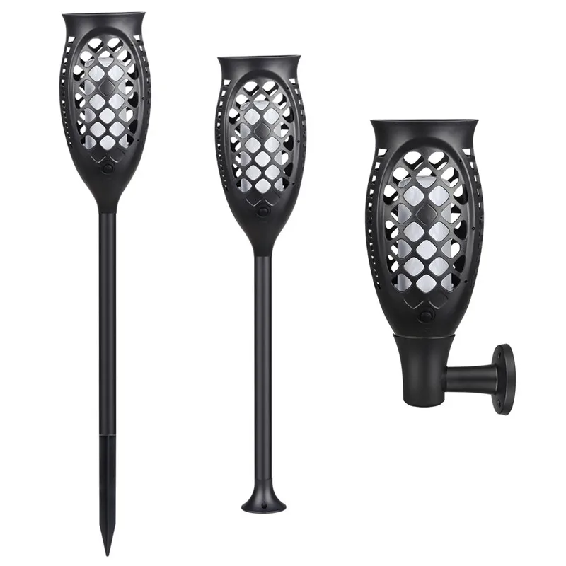   Solar Power Flame Flickering Lawn Lamp Outdoor Waterproof Garden Decor Light for wall grounding screw locking decor lighting