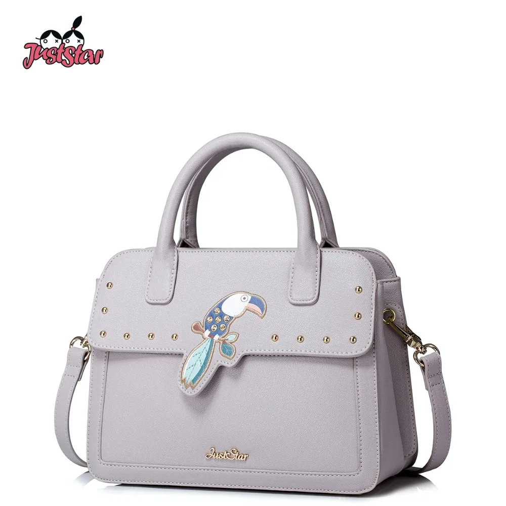 JUST STAR Women PU Leather Handbag Ladies Fashion Rivet Tote Shoulder