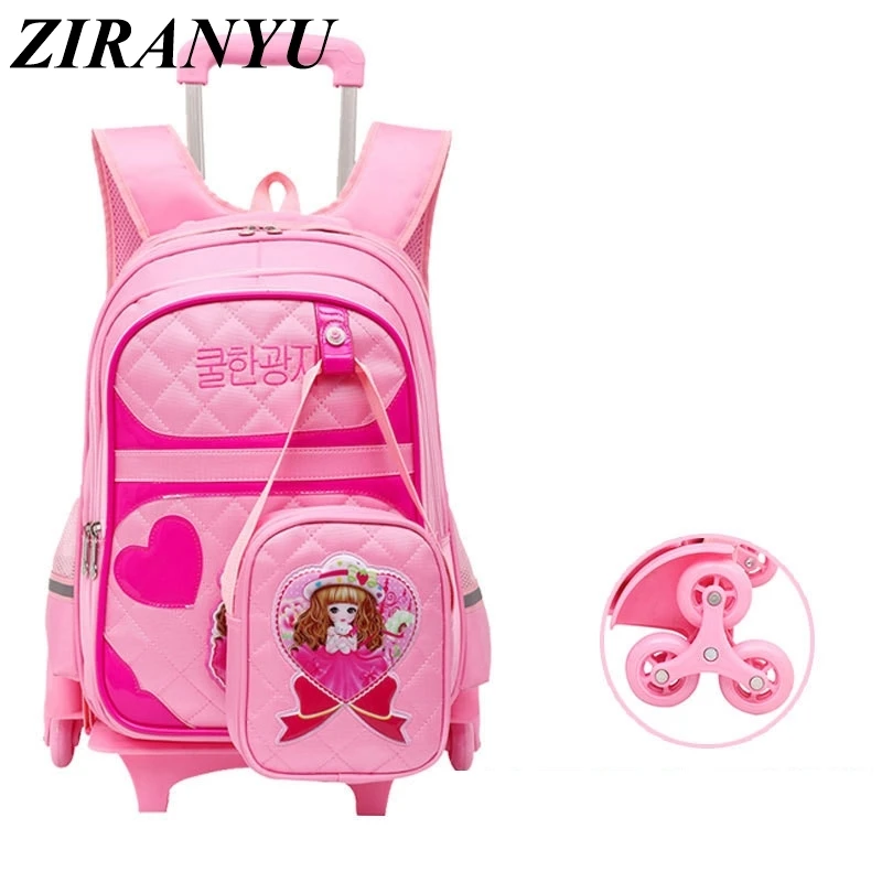 

Cartoon 2pcs Set School Backpacks 6 Wheels Children School Bags For Girls Handbag Waterproof Cute Kids Travel Trolley Bookbag