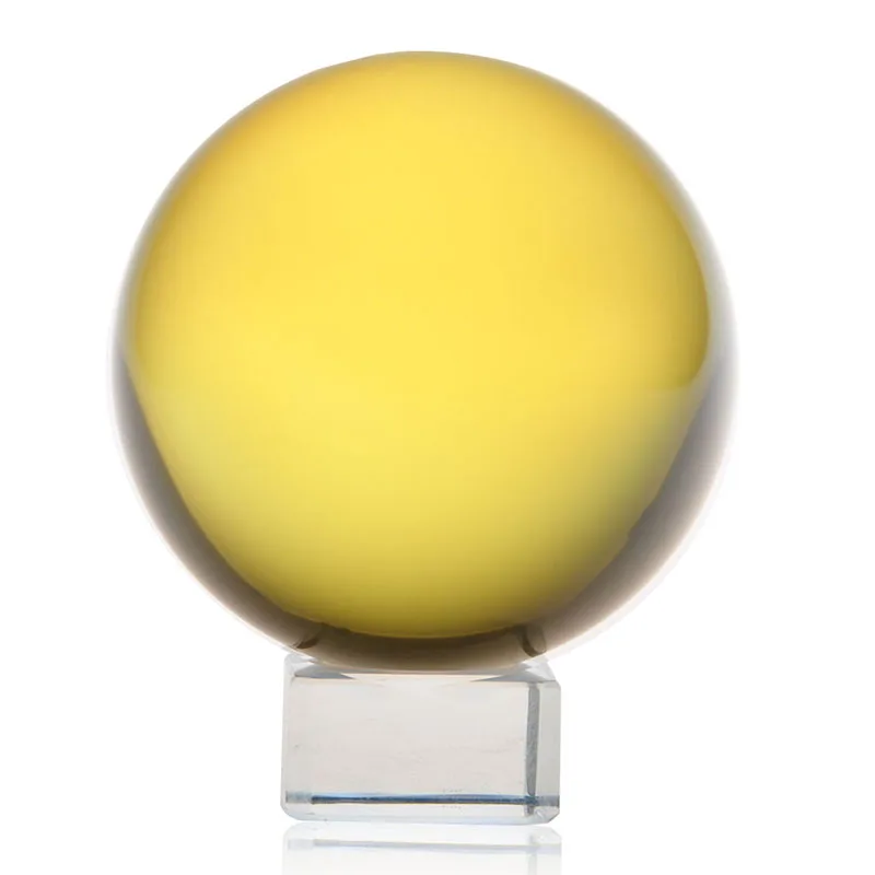 60mm Yellow Crystal Ball Glass Ball Globe with base Fengshui Miniature