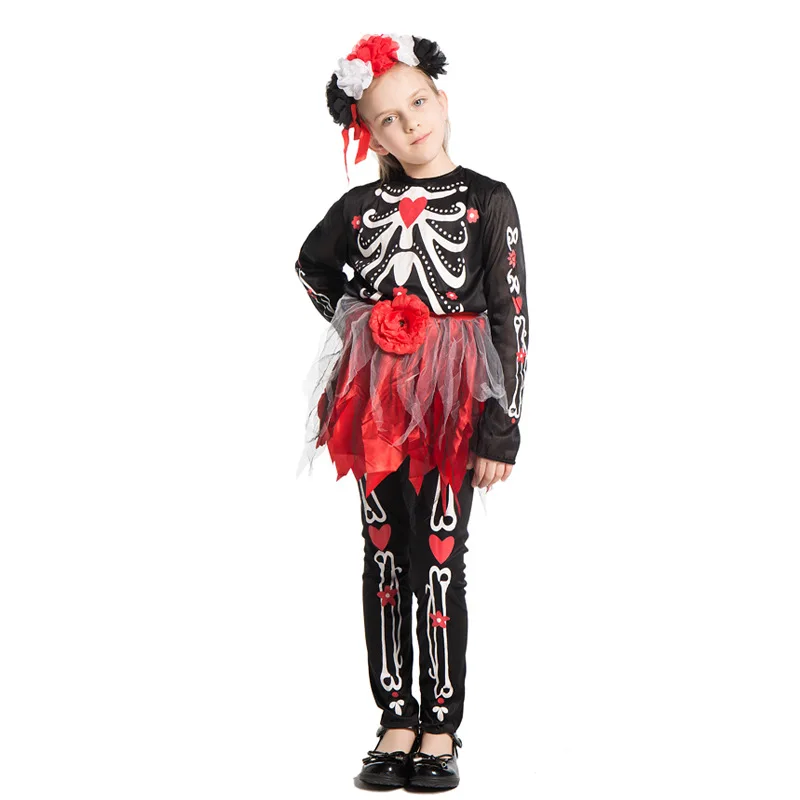 

Girsl Day Of The Dead Skeleton Love Heart Skull Party Fancy Dress Halloween Cosplay Carnival Costume