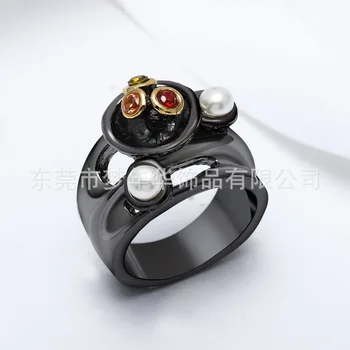 

Black gold zircon ring female fashion trend explosion ring jewelry free shipping