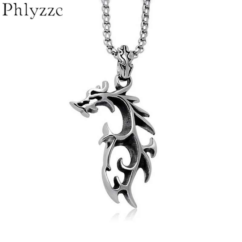 Zodiac Chinese Dragon Pendant Necklace Stainless Steel Steampunk