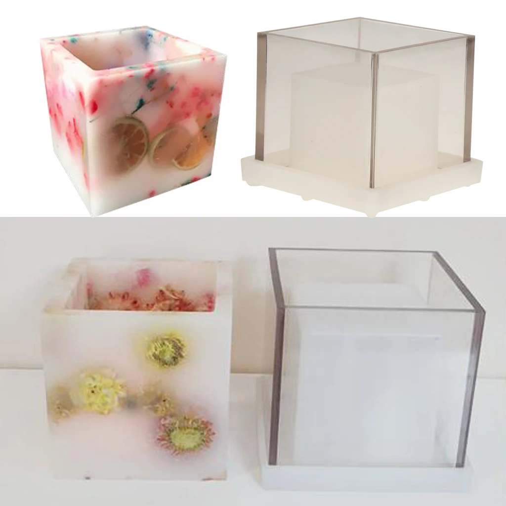 Hollow Square Cube Shaped Clear Candle Mould Scented Candle Making Mold Decorative Aromatherapy Home Wedding Party Candles DIY