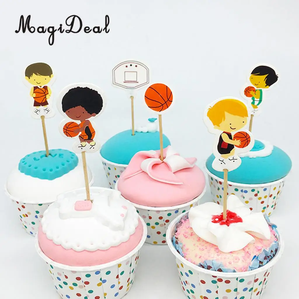 MagiDeal Novelty 24Pcs/Pack Basketball Boy Cupcake Picks Cake Toppers for Baby Shower Birthday Party DIY Craft Favors Decoration