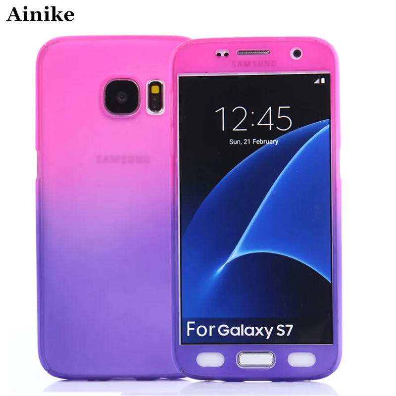 

Ainike Gradient Hard PC Case For Samsung Galaxy Note5 S6edge S7 S8 Plus J7 S5 A710 360 Full Cover Temper Glass Screen Protector