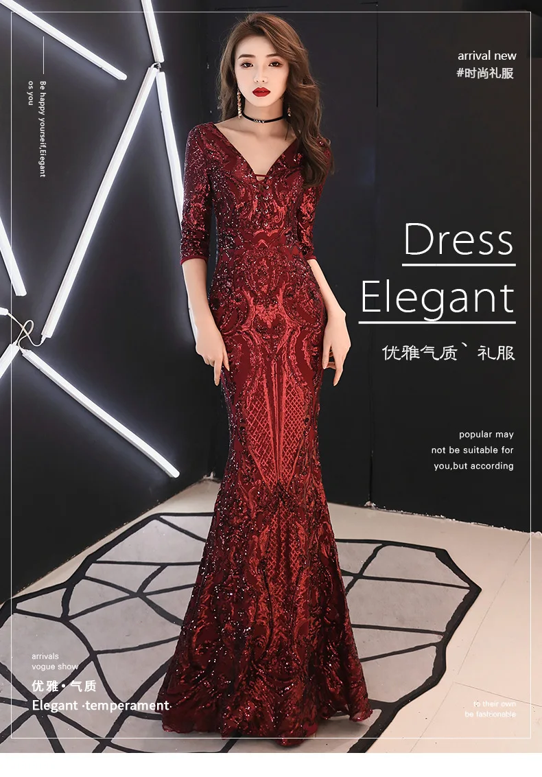 2019 Sundress Sequin dress party Women Half Sleeve V neck Sexy annual meeting banquet Long Dress Party Dress robe femme (2)