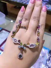 Natural multicolor tourmaline Necklace Natural Gemstone Pendant Necklace S925 sliver trendy Luxury Flowers women party Jewelry