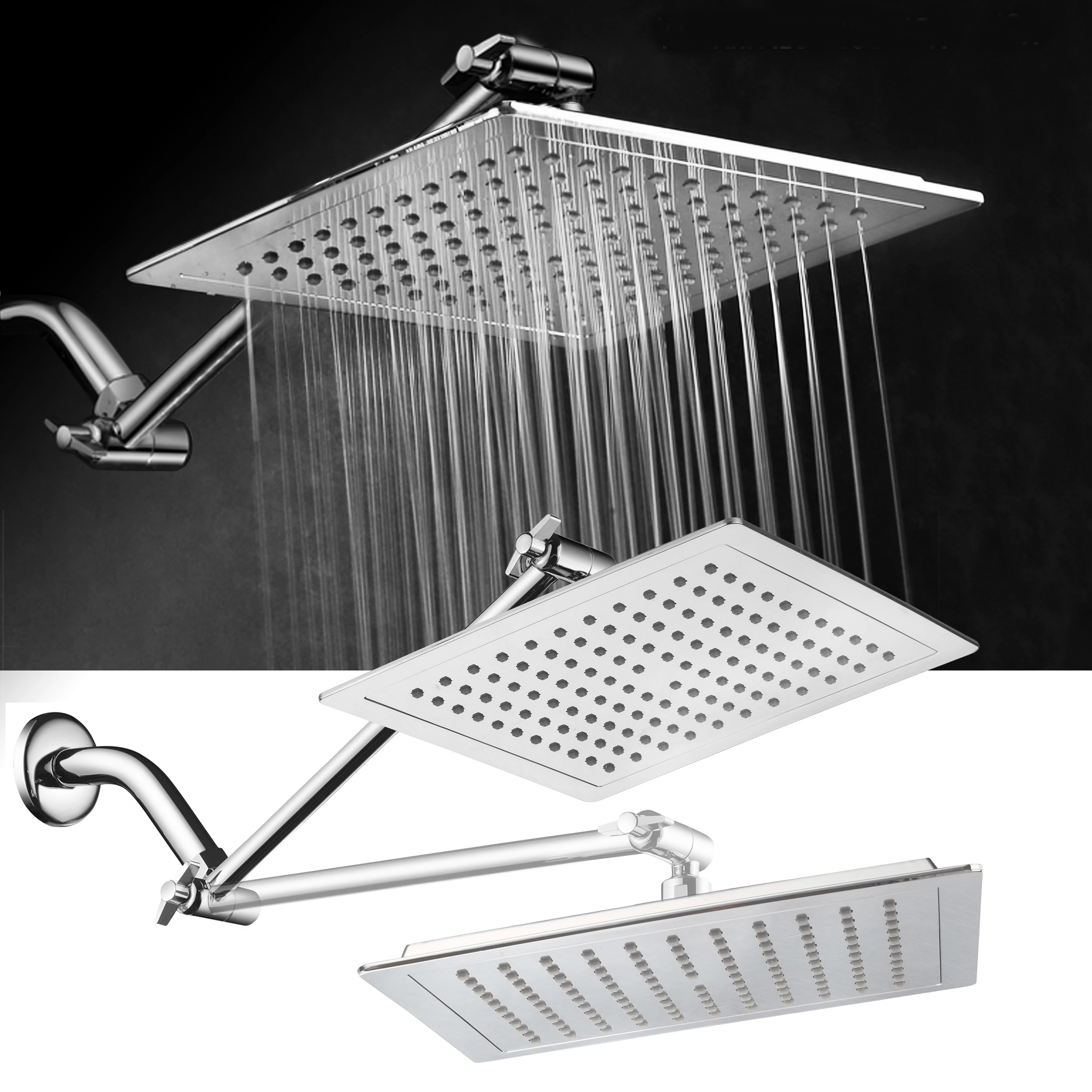 AquaSpa 9-inch Square Rain Shower Head and FREE 11 Inch Solid Brass Adjustable Extension Arm (2)