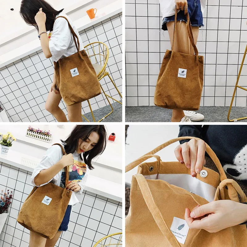 MoneRffi Large Capacity Shoulder Bags Female Women Corduroy Shopper Tote Ladies Casual Lady's Bag Reusable Shopping Beach Bag