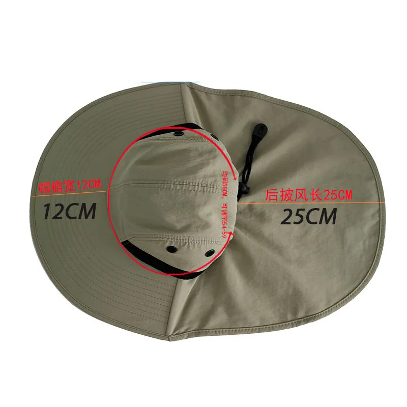 Outdoor Fishing Hats Men Women Extra Large Brim Shade UV Blocking Heat  Insulation Waterproof with Wide Neck Protector 60cm/61cm