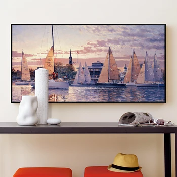 

Elegant Poetry Sailing Harbor Landscape Painting Banners Canvas Painting Art Print Poster Wall Paintings Modern Wall Home Decor