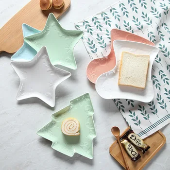 

Christmas Plate Ceramic Tray Dinner Plate Irregular Flat Plate Solid Snacks Talerze Tray Basso-relievo Sushi Salad Tray 1Pcs