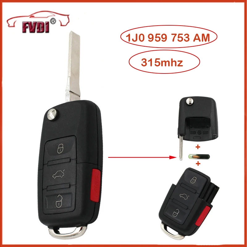 

1J0 959 753 AM 1J0959753AM Folding Flip Key Remote Transmitte 3+1 Button For 2002-2005 VW BEETLE PASSAT JETTA 315MHz With ID48
