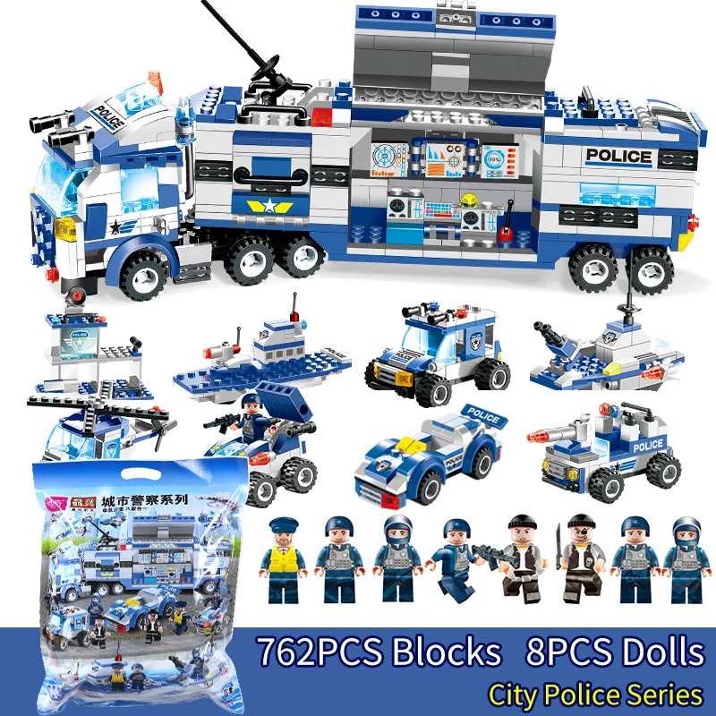 Kaufen SWAT Stadt Polizei Serie 647PCS 762PCS 8 in 1 Lkw Waffe Gun DIY Bricks Bausteine Spielzeug Für junge Kompatibel mit Legoinglys