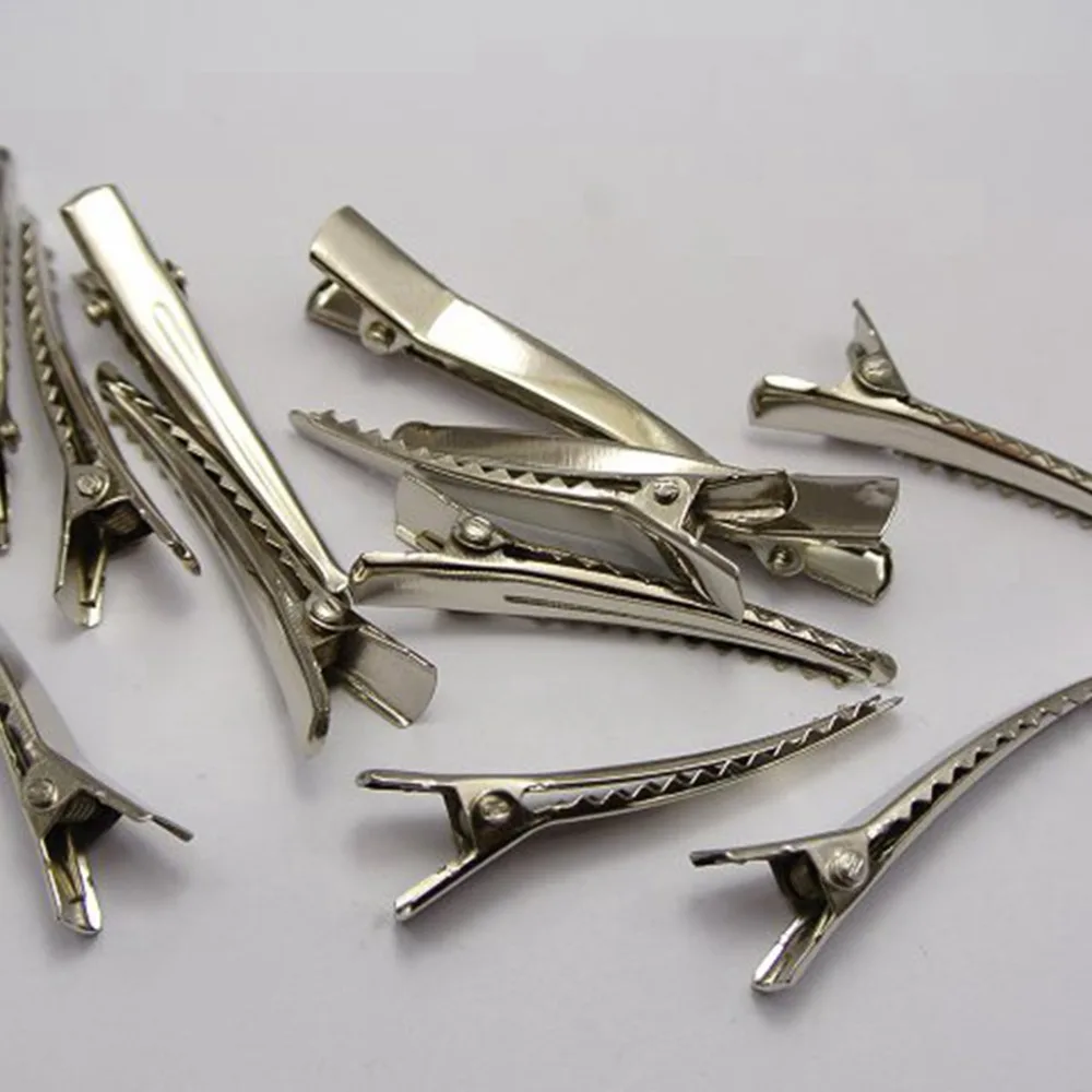 

50 Silver Curved Prong Alligator Hair Clips 45mm with Teeth Bows