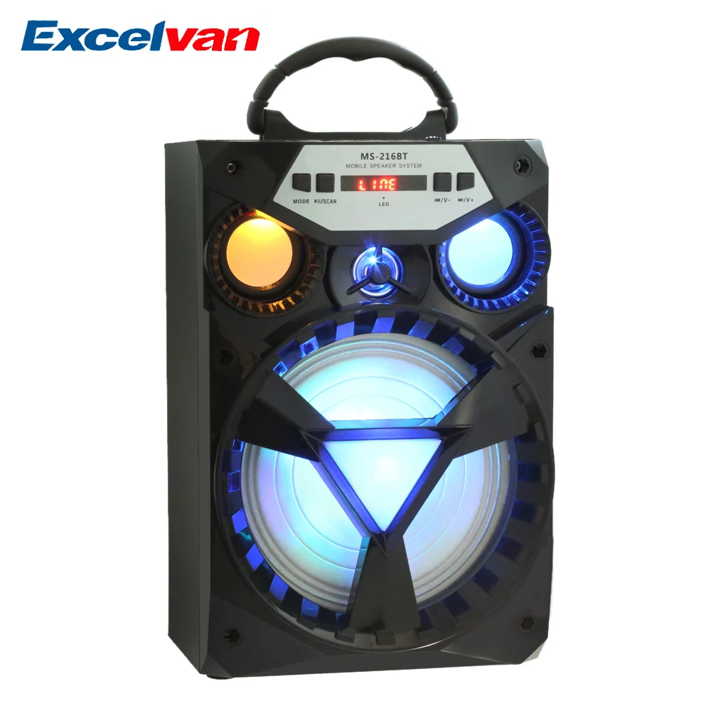 Excelvan MS-216BT Bluetooth динамик 15 Вт многофункциональный большой Привод бас красочная подсветка fm-радио с батареей 600 мАч