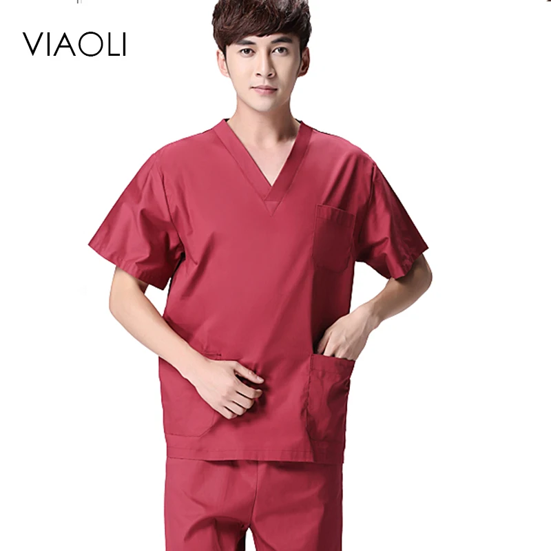 

Viaoli 2019 new summer short-sleeved surgical gowns men dental beauty oral pet doctor male split suit mens scrub sets