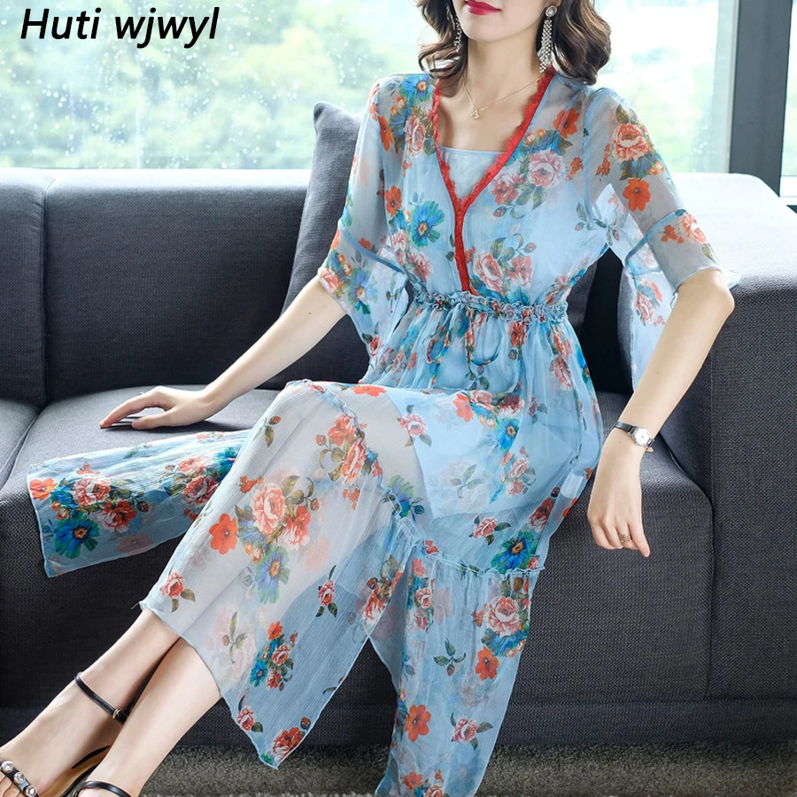 

2019 Vintage Floral Chiffon Boho Midi Dresses Summer 3XL Plus Size Fake Two Piece Sundress Elegant Women Bodycon Party Vestidos