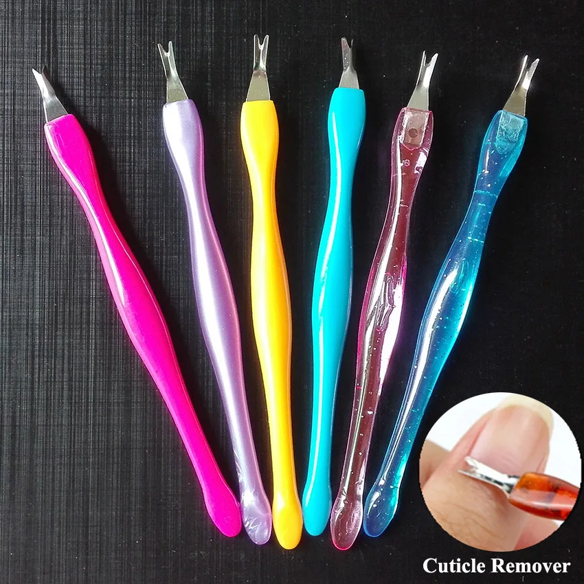 

10Pcs Stainless Steel Plastic Handle Cuticle Remover Fork Pusher, Nail Care Manicure Tool