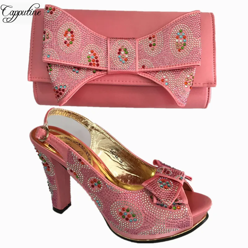 Capputine African Elegant Gold Color Shoes And Bag To Match Set Nigerian High Heels Party Shoes And Bag Set For Wedding BL675C