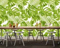 Обычай украшения дома обои, зеленый Пальма листья, естественный Рисунок росписи для гостиной Офис Ресторан фоне стены