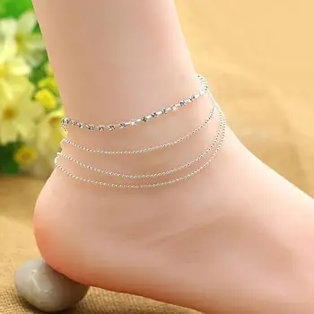 

Fashion Women's 4 Layers Rhinestone Beads Sandal Beach Anklet Ankle Chain Foot Jewelry