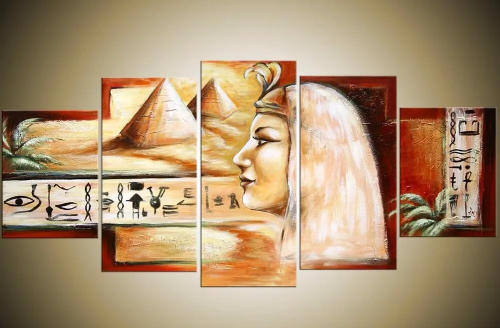 

5 Piece Wall Decor Picture Africa Desert Landscape Oil Painting Modern Abstract Egypt Pyramids Canvas Art