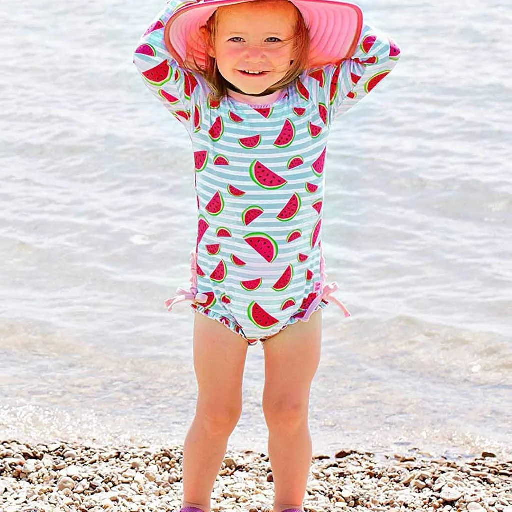 

TELOTUNY Print Short Sleeve Children Kids Girls Long Sleeve Bikini Beach Flower Print One Piece Swimsuit girl swimsuit G0315