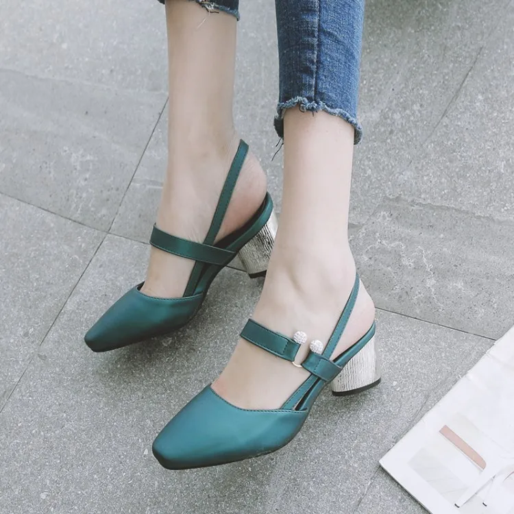 

Big Size 11 12 13 14 high heels sandals women shoes woman summer ladies Squarehead Shallow mouth Package toes Thick with sandals