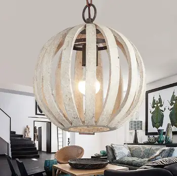 

Round chandelier modern minimalist creative personality restaurant wood rattan art cafe pumpkin chandelier lamp