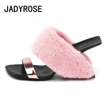

Pink Fur Women Wedge Slippers Real Leather Design Summer Sandalias Mujer 8cm High Heels Ladies Furry Party Pumps Zapatos Mujer