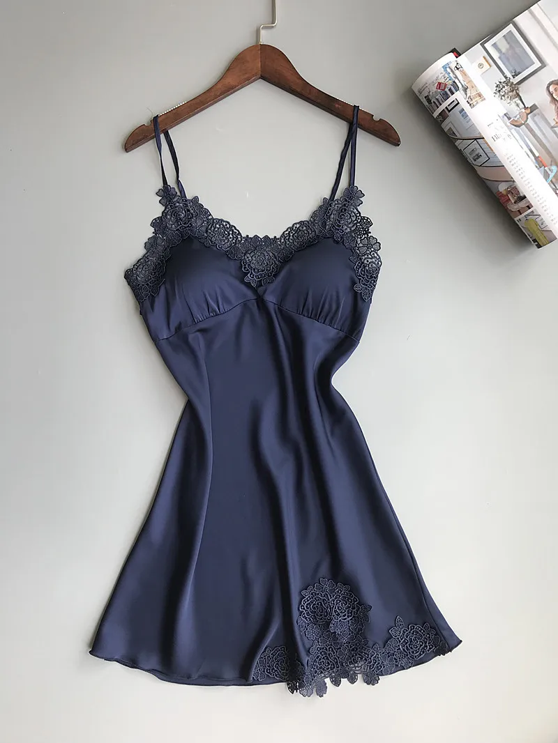 Embroidery Laced Woman Silky Smooth Slips with Pads Negligee Camisole Women Full Slips Nightgown Dress Sexy Lingerie Embroidery Laced Woman Silky Smooth Slips with Pads Negligee Camisole Women Full Slips Nightgown Dress Sexy Lingerie