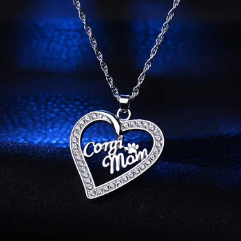 

New Fashion Corgi Mom Crystal Zircon Heart Kpop Pendant Lover Necklace Boho Dog Long Necklaces For Women Best Friend Gift