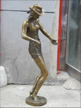 

30"Western ART Bronze Sculpture sexy belle Beauty cowgirl Dance step statue