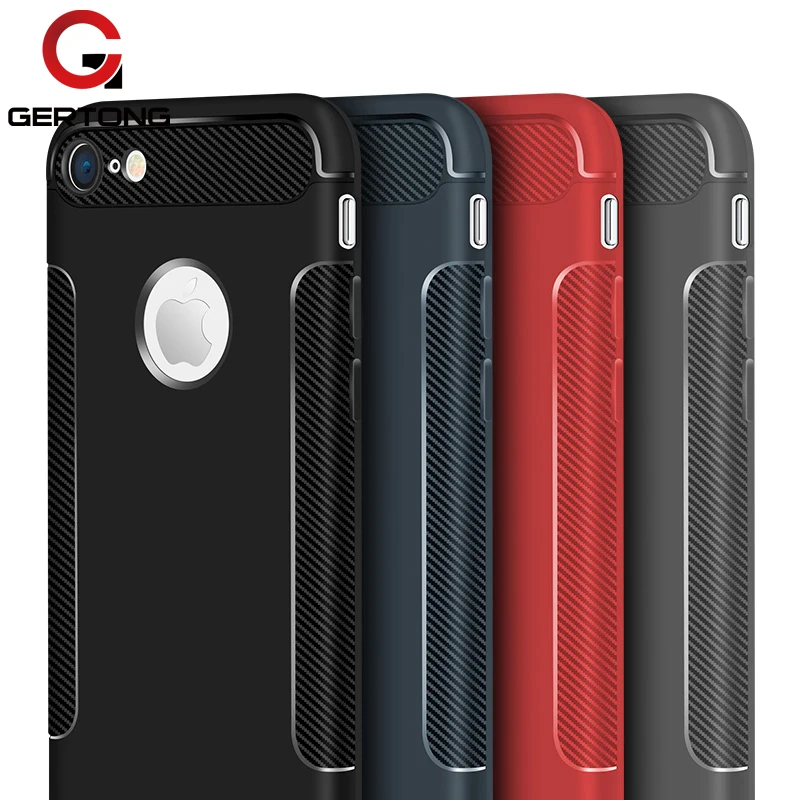 cheap GerTong Carbon Fiber Armor Phone Case For iPhone 7 6S 6 Plus X Silicone Cover For iPhone 8 Plus Shockproof Full Protection Funda