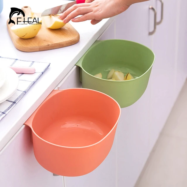 Cheap  FHEAL Kitchen Plastic Dustbin Storage Box Cabinet Door Hanging Trash Debris Barrels Trash Cans Desktop Storage Box 